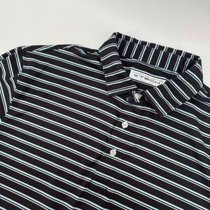 Carnoustie Tech Men Athleisure Black Blue Stripe Golf Polo Short Sleeve Shirt L